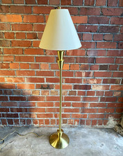 Gold Brass Finish Floor Lamp w/ White Cone Shade, Switch, LED Warm White
