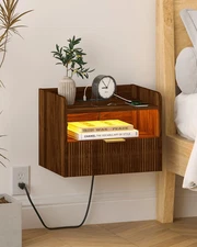 Floating Nightstand with Charging 15.75"L × 11.81"W × 11.81"H, Walnut Brown