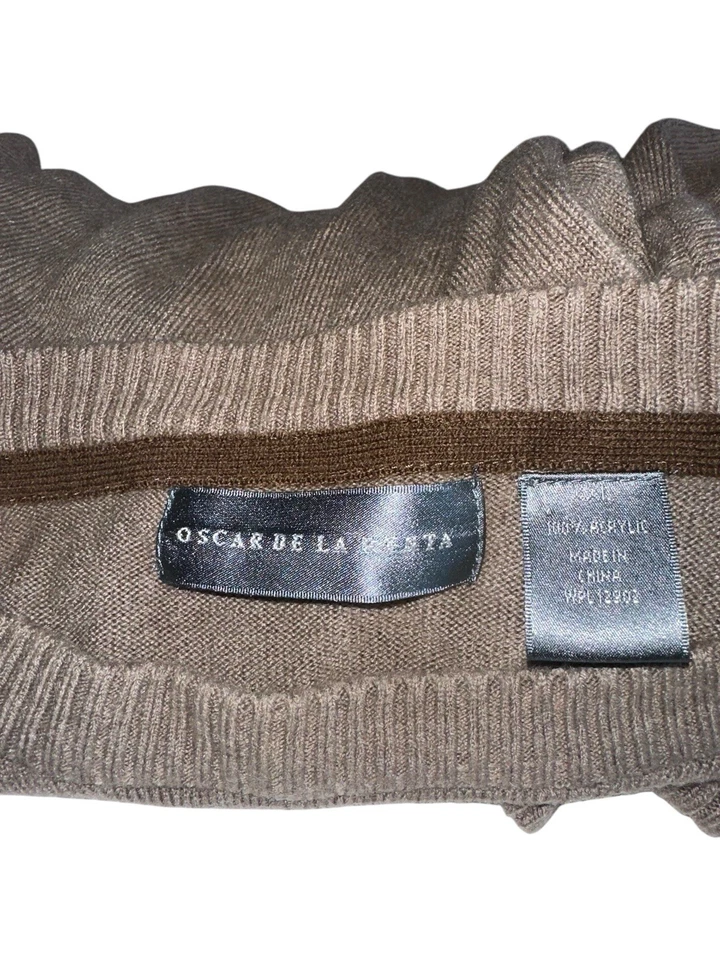 Suéter Oscar De La Renta Para Hombres Tejido Apretado Cuello Redondo Talla XXL Champiñón Marrón Preppy  Foto 4 de 4