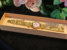 SIGNED KIRKS FOLLY CRYSTAL DRAGONFLY FLOWER GOLD TONE WATCH (boxed )