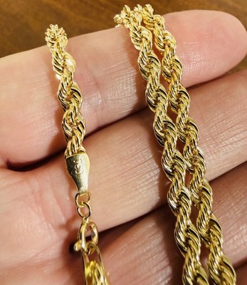 Unisex 18K 750 Real Gold Rope Chain Gold Necklace 23.5/24long 9.43g 4mm