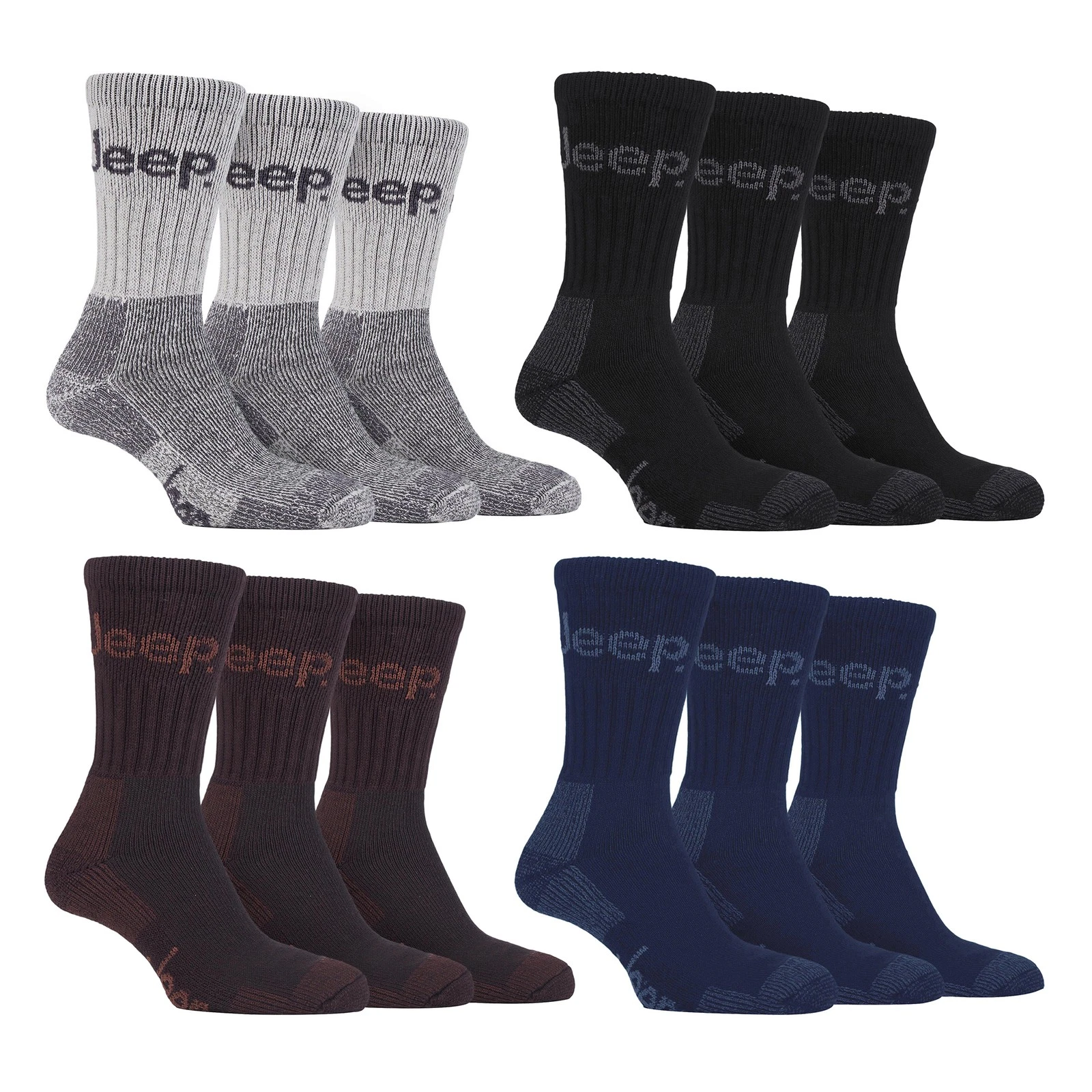 Jeep - Men's 6 Pairs Luxury Cushioned Cotton Hiking Socks