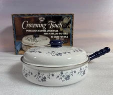 Vintage Crowning Touch Blue Garland  Enamel 10" Frypan W/ Cover New Open Box