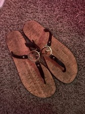 Michael kors Black Jelly T strap Sandals Gold Logo Sz 11 Women  s