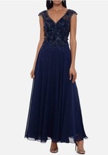 NWT Xscape Navy Beaded Chiffon Gown