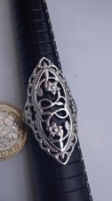 Silver Plated Marquise Filigree Floral Cocktail Ring 3mm Band Size Q Sizable
