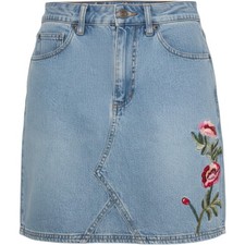 VTG 90s Que Pasa Embroidered Denim Skirt Size 5/6 100 Cotton Floral Mini Boho