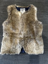 OshKosh B  gosh Girls Faux Fur Vest Size 7 Brown Belted Lined Fall Winter