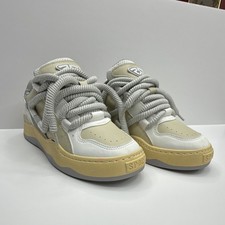 Beige White Gray Leather Lace Up Low Top Athletic Sneakers Men  s Rubber Outsole