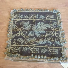 Handmade Wool Needlepoint Pillow Cover 20” French Country Green Leaves Nos Case
