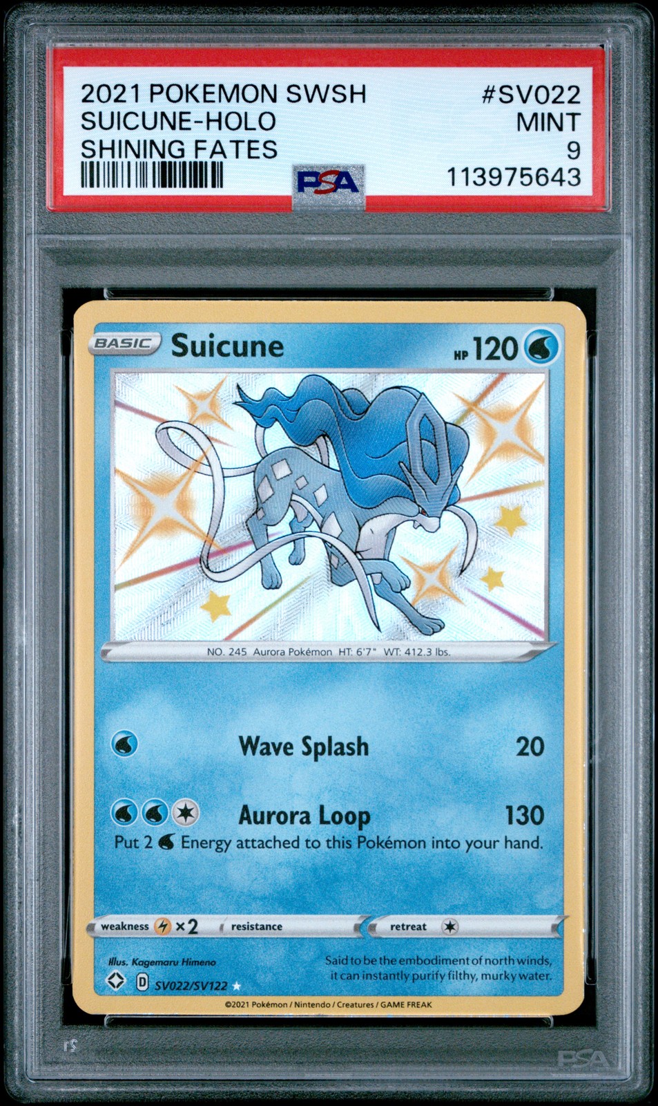 2021 POKEMON SWORD & SHIELD SHINING FATES #SV022 SUICUNE-HOLO PSA 9