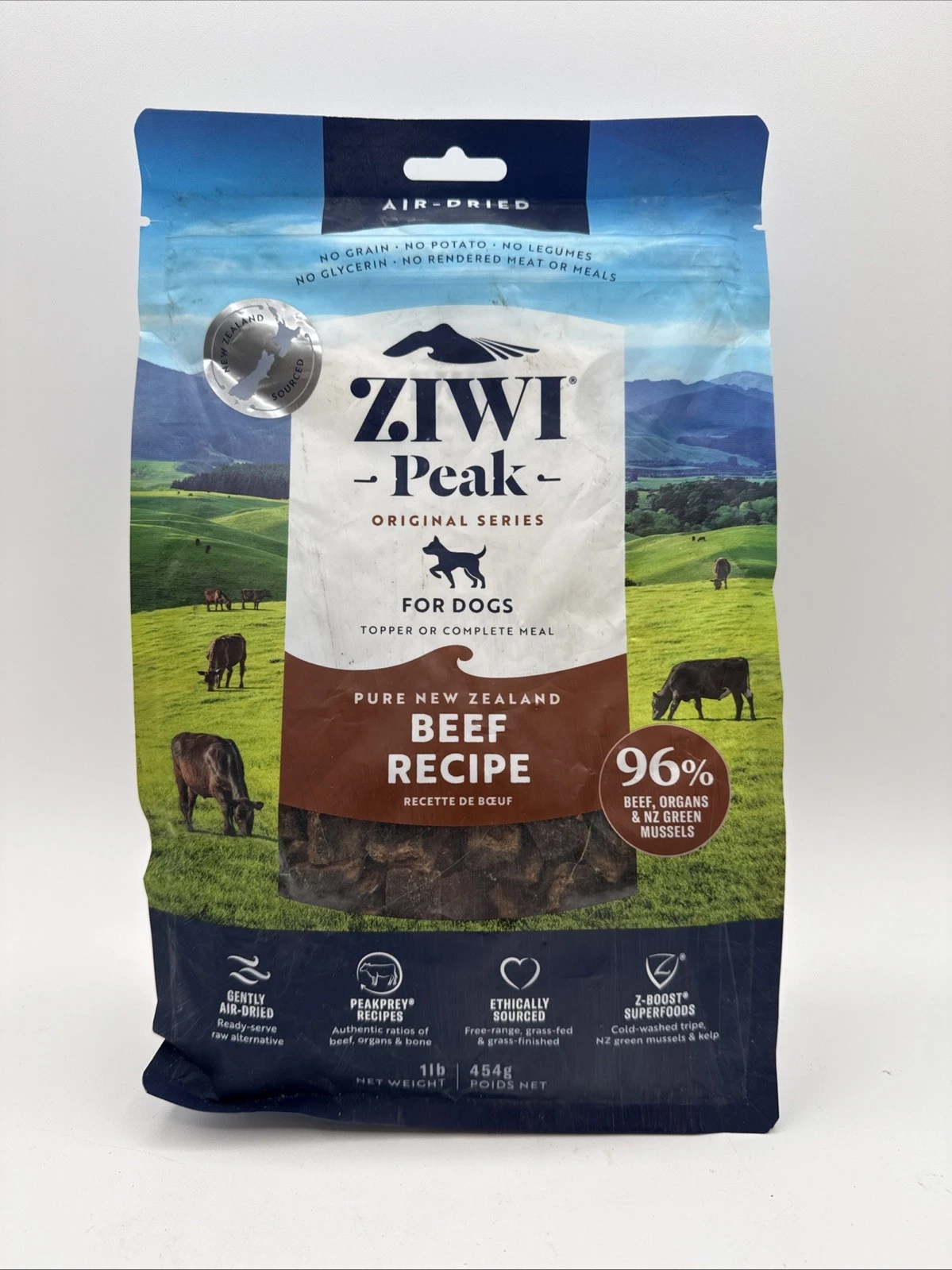 1 lb Ziwi Peak Pure New Zealand Air Dried Dog Food Beef Recipe Organic EXP 06/26