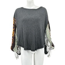 We The Free People Top Womens Small Gray Blossom Thermal Paisley Festival Boho