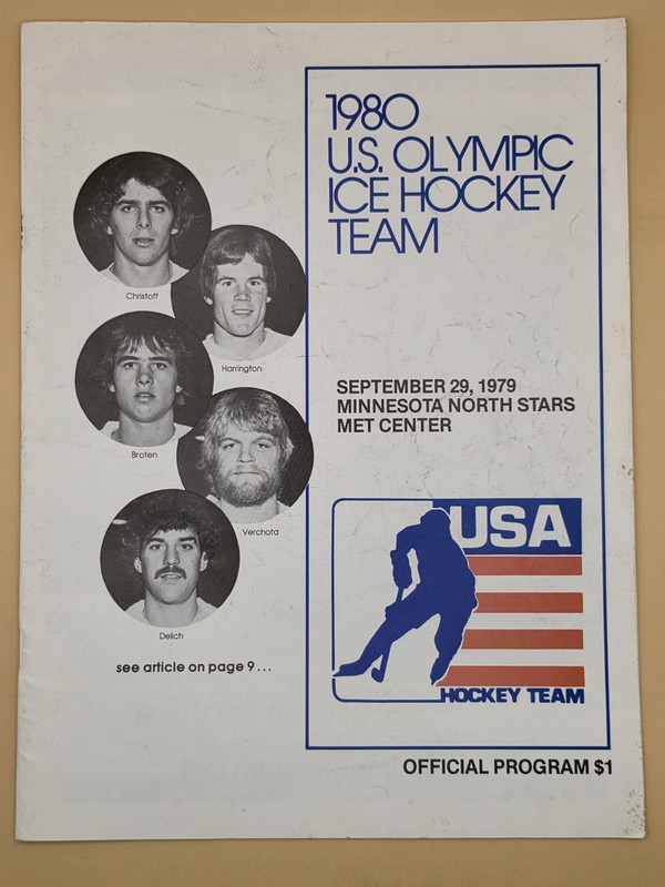 1980 USA Olympic Hockey PROGRAM vs Minnesota North Stars - MIRACLE On Ice Team