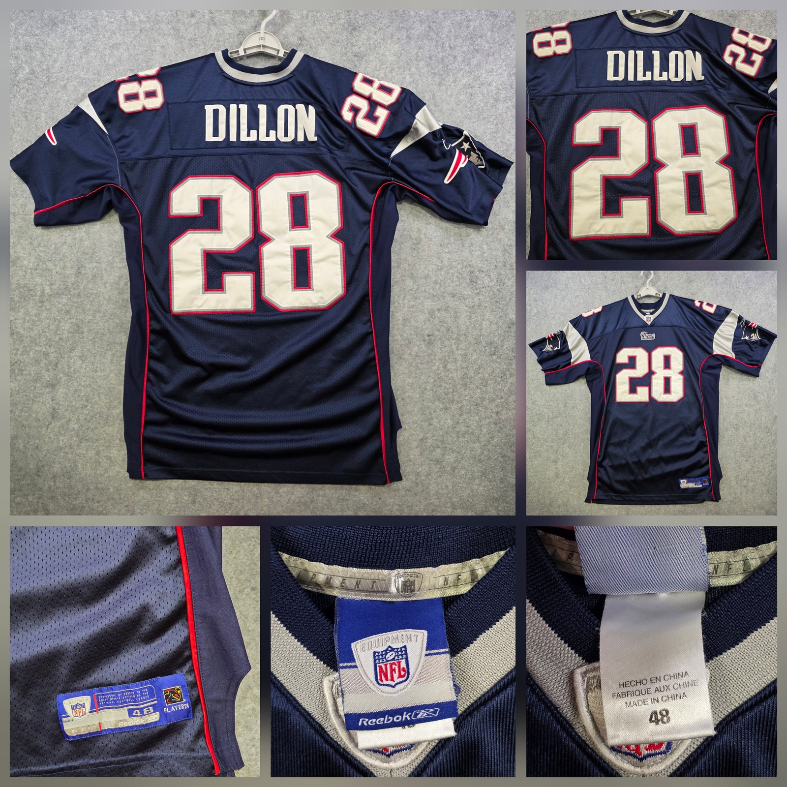New England Patriots Football Jersey Mens 48 Sewn NFL Reebok Corey Dillon 28