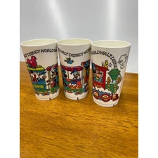 Vtg Walt Disney World Deka Plastics Juice Cups Set of 3 Mickey Train Theme Park