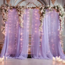 20 10ft Purple Tulle Backdrop Curtain with Lights String for Parties, Sheer P...