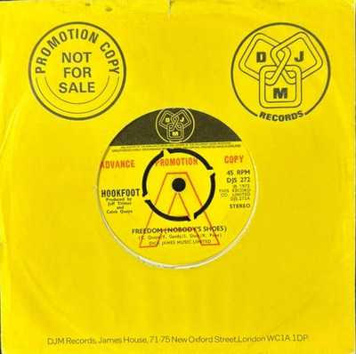HOOKFOOT 'FREEDOM (NOBODY'S SHOES) 7'' SINGLE DJM RECORDS DJS272 1972 PROMO COPY