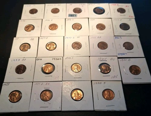 1930's Lincoln Cent Complete Set Except 1931 Pds. Ms Red Beautiful Set.