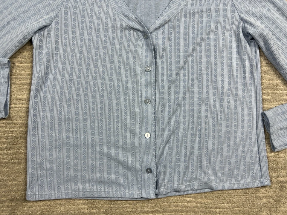 Jessica Simpson 2 Piece Pajama Set Womens XL Blue Long Sleeve Pants Button Up - Image 4 of 4