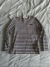Come Des Gar ons CDG Play Long Sleeve Navy Stripe Tee Shirt Size Meduim