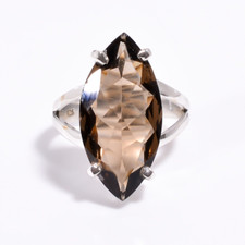 Smoky Quartz Cut Stone Ring 925 Sterling Silver Statement Rings Gift Jewelry