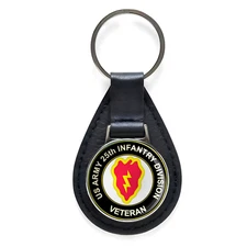 U.S. Army 25th Infantry Division Black Leather Keychain Silver Keyring