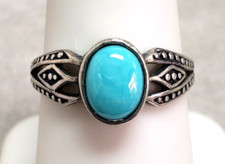 STERLING SILVER Turquoise filigree ring Size-7.5