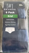 6-Pack GEORGE Men’s 3XL Briefs Underwear Tag-Free Wicking Odor Control Cotton