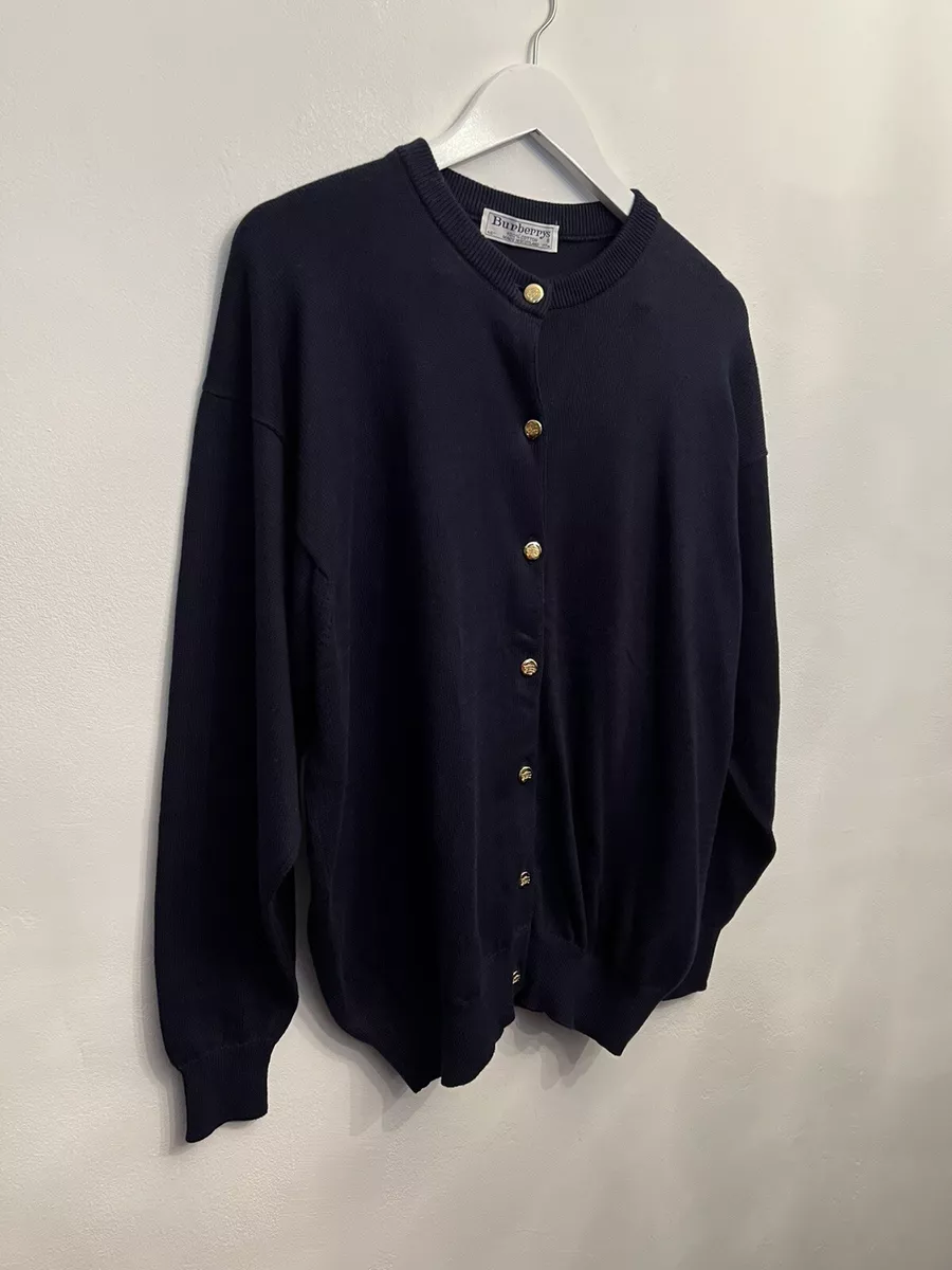 Burberry Vintage Navy Blue Cardigan Gold Buttons-New Without Tags-UK 14