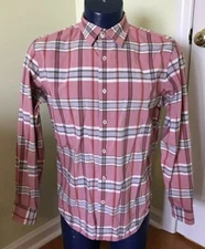 Banana Republic Soft Wash Shirt Plaid Triple Stripe Plaid Berry Button Medium 15