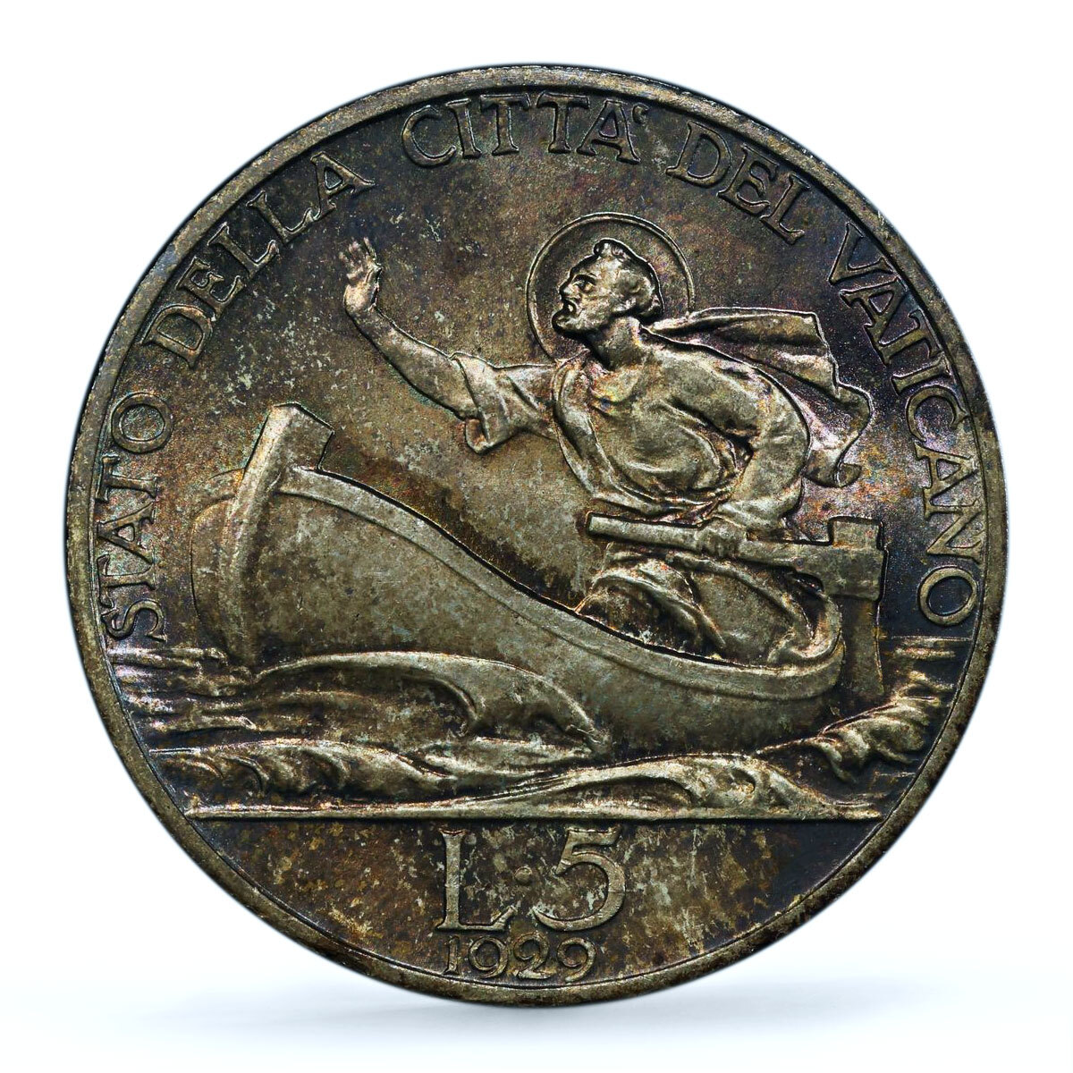Italy Vatican 5 lire Pope Pius XI Saint Peter in Boat MS65 PCGS