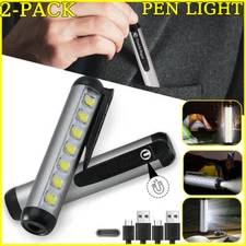 2x LED Flashlight Clip Mini Light Penlight Pocket Portable Pen Torch Lamp Type-C