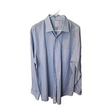 Brooks Brothers 346 All Cotton Dress Shirt Regular Fit Men's 17-6/7 Stripe Blue