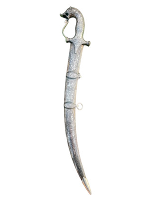 Sword Dagger 24'' Indo Persian Vintage Animal hilt Handmade Koftgiri Silver work