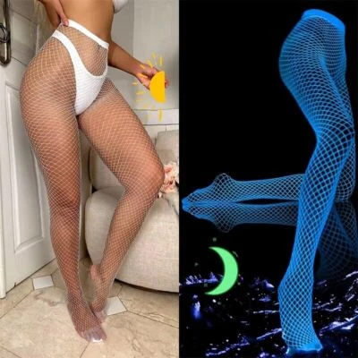TECH-LINE-DIRECT FASHION ACCESSORIES Glow-in-the-Dark Luminous Fishnet Stockings - Neon Mesh Tights, Rave Party Wear