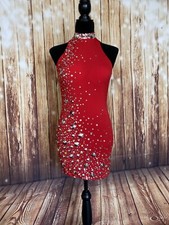 Mori Lee Women’s Red Halter Neck Bodycon Mini Dress Beaded Size 4
