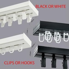 Curtain Rail Track Black or White with HOOKS or CLIPS PVC Ceiling SET