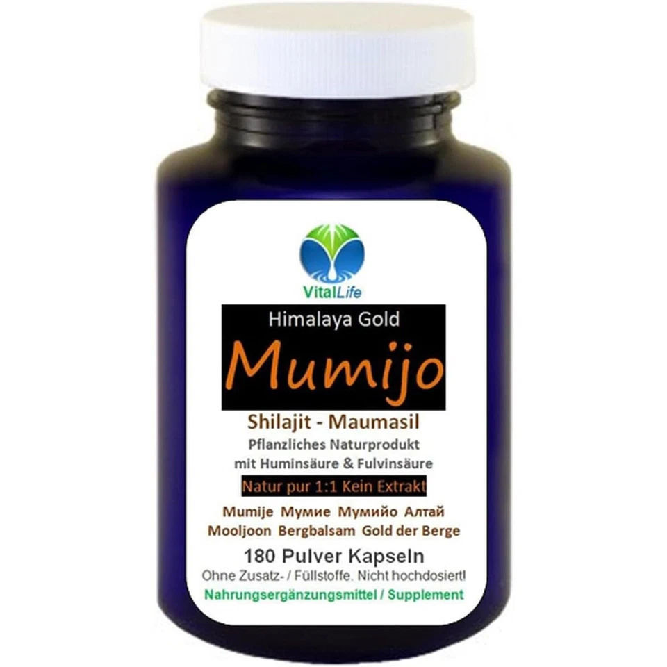 VITALLIFE Mumijo Shilajit 180 Kapseln Maumasil Resin - GOLD des HIMALAYA Natur Pur. 26303