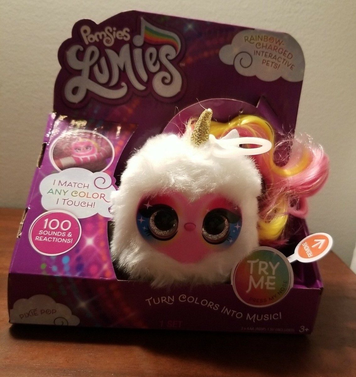 Pomsies Lumies Pixie Pop Unicorn Interactive Electronic Toy Yellow/Pink Hair