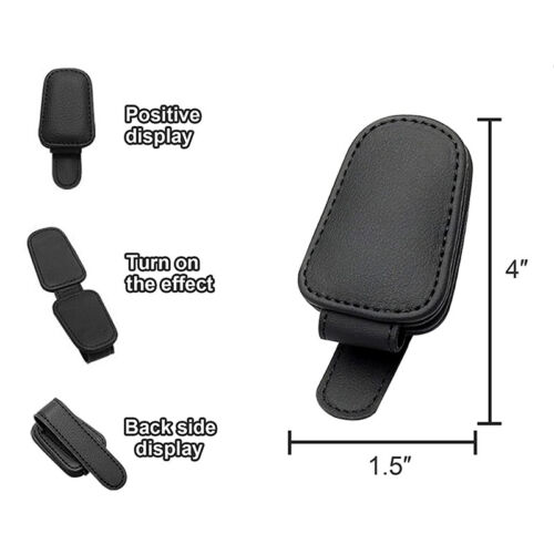 Car Leather Sunglasses Clip Sun Visor Mount Fastener Ticket Glasses Holder - Picture 2 of 22