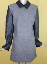Lubna Womens Dress  Faux Quilted Leather long Sleeves Grey fully lined 