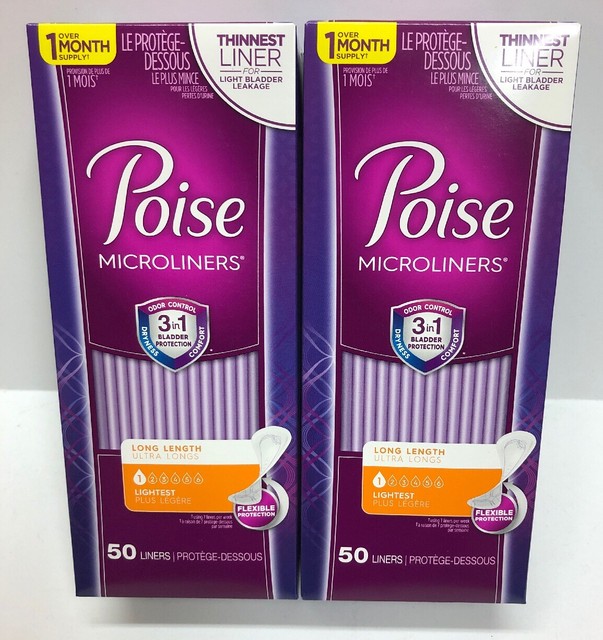 Poise Microliners 50 Ultra Long Length Liners Lightest Absorbency for