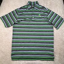 Footjoy Polo Shirt Mens Large Green Blue Stripes Short Sleeve Golf Performance