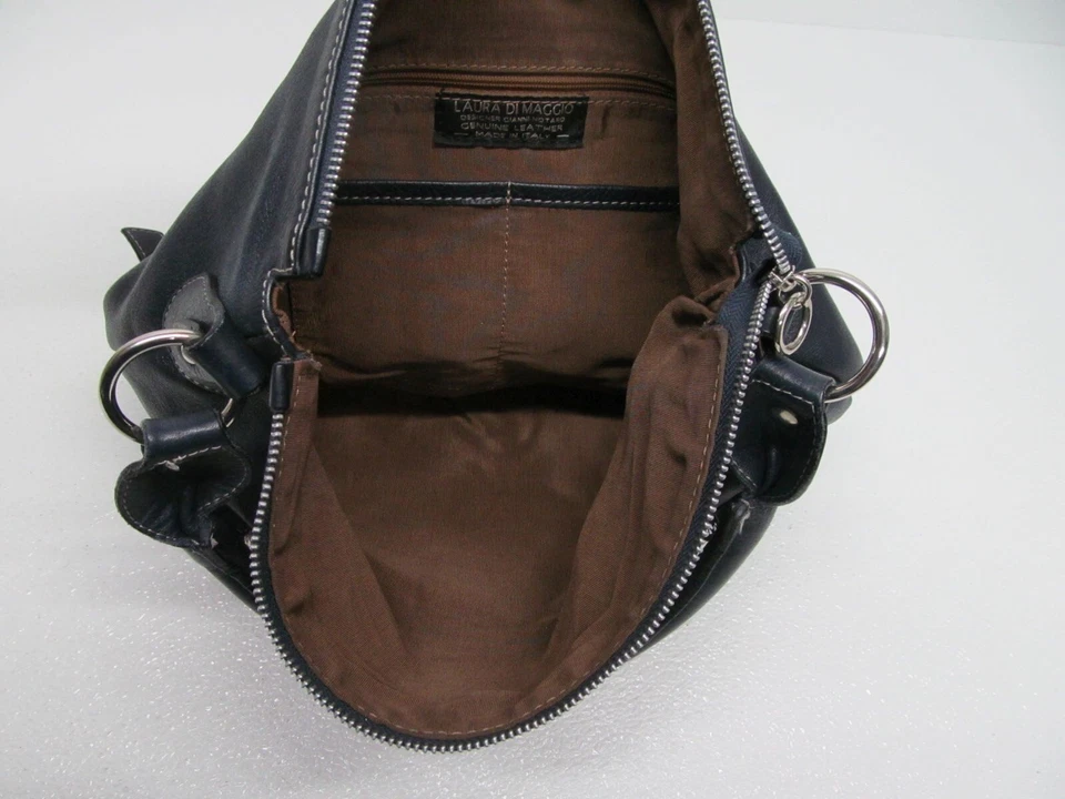 Bolso de hombro de cuero azul marino Laura Di Maggio hecho en Italia Foto 4 de 4