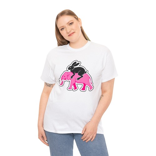 Camiseta Unisex Adulto Negra Conejo Rosa Elefante Arte Callejero Ropa Callejera Gráfico - Imagen 18 de 25