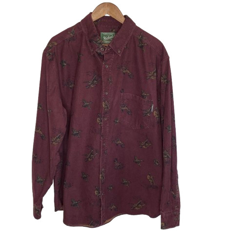 Woolrich Mens Flannel Hunting Button Down Shirt 2XL Maroon Ducks Deer Outdoor
