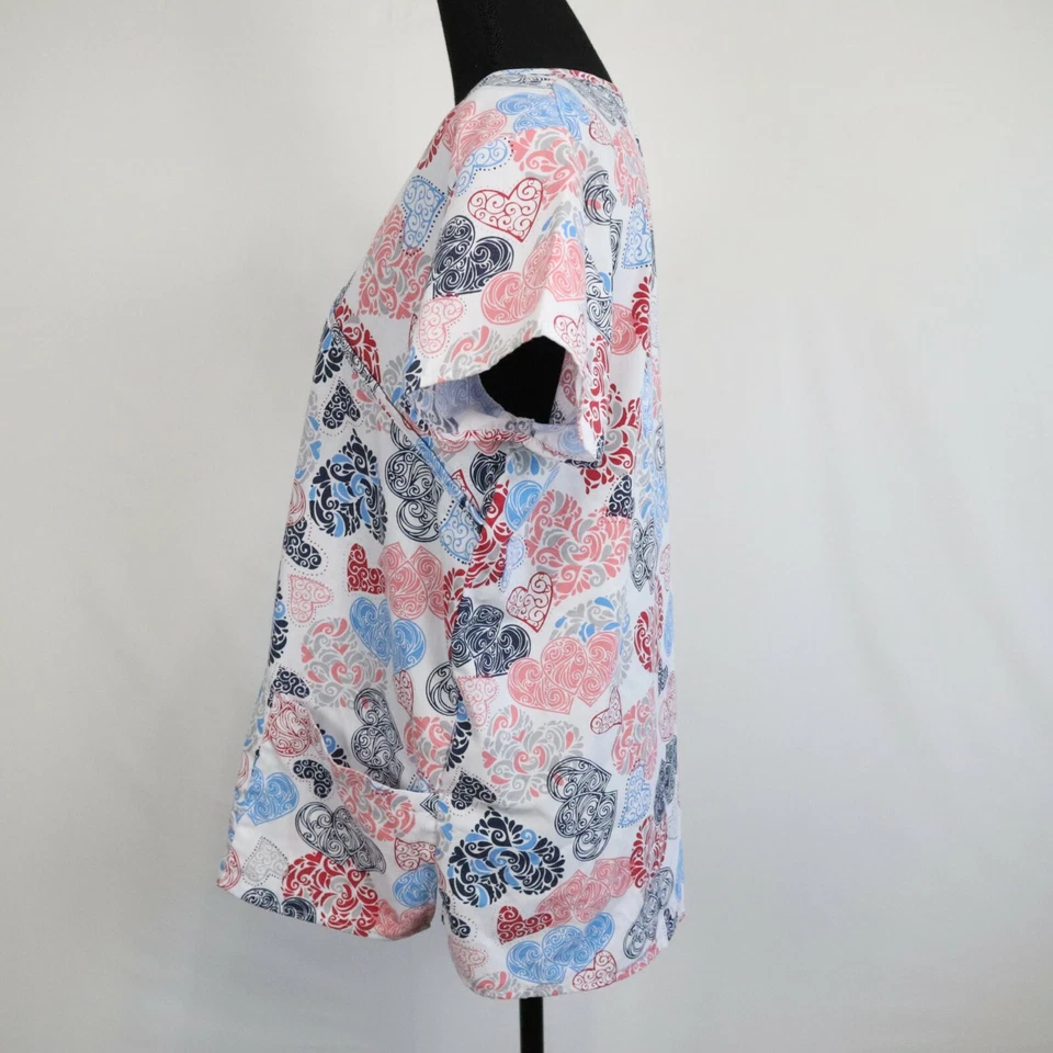 Metro Scrubs Top Womens Medium Medical Uniform Colorful Heart Short Sleeve - Image 2 of 4