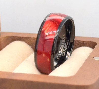 Gift Ring For Men Red Burl Wood Inlay Band Black Tungsten Engagement Ring