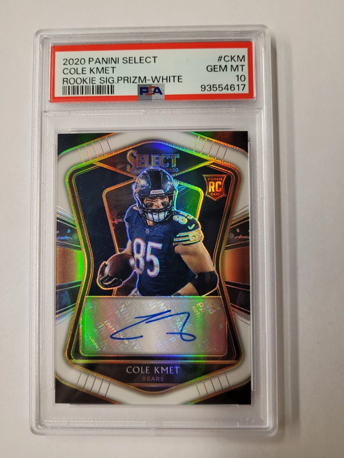 Cole Kmet Panini Select Jumbo Rookie Signature Swatch Prizm #CKM White